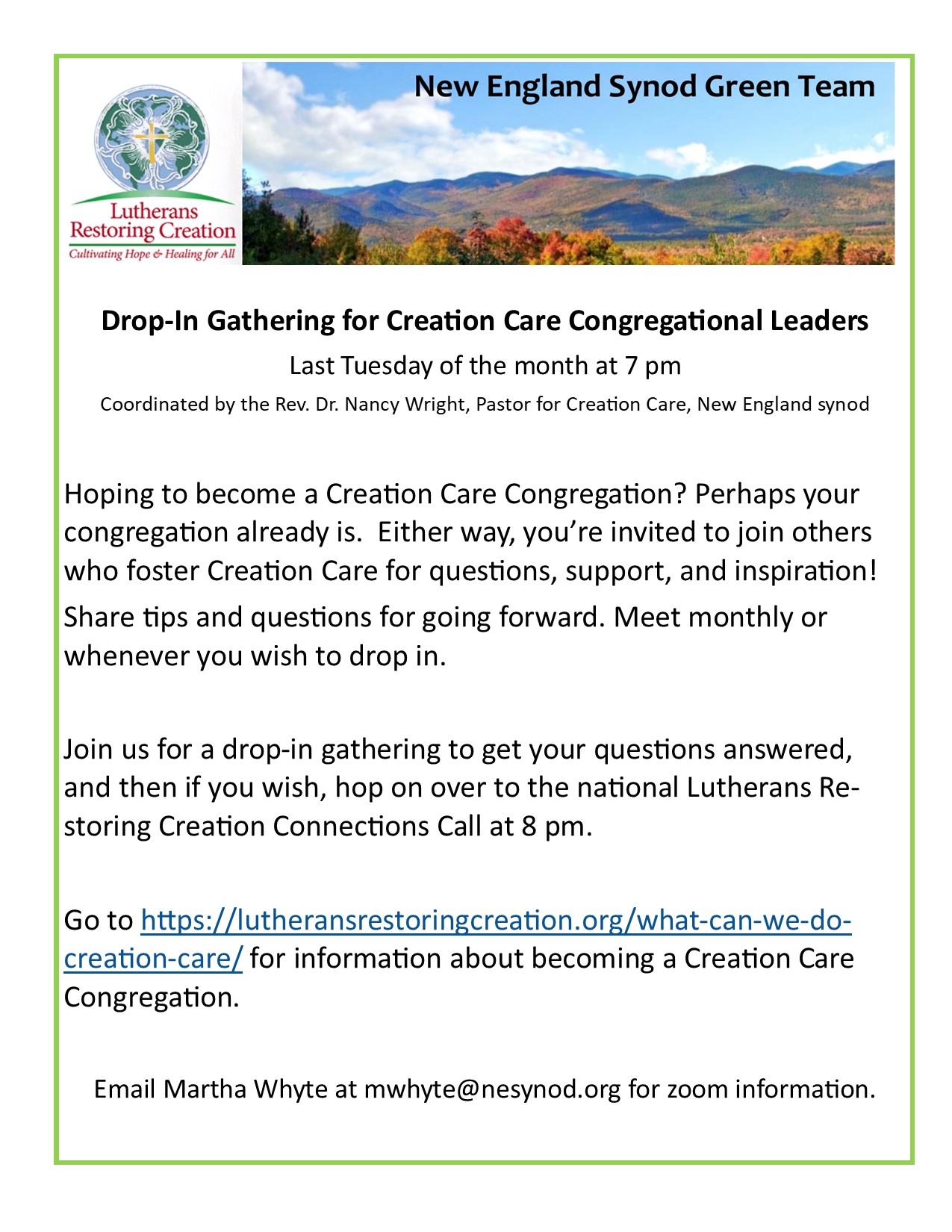 Drop In Gathering for Congregational Care Leaders flyer